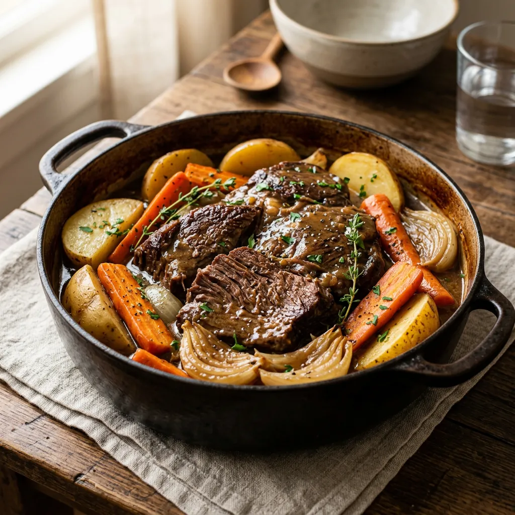 Finished Perfect Pot Roast With Potatoes and Carrots dish