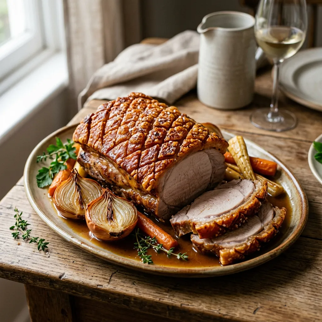 Finished Perfect Roast Pork With Crisp Crackling dish