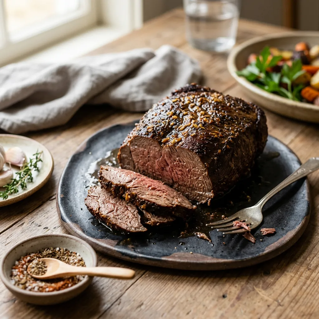 Finished Perfectly Tender Spoon Roast: A Slow Roasted Top Sirloin Recipe dish