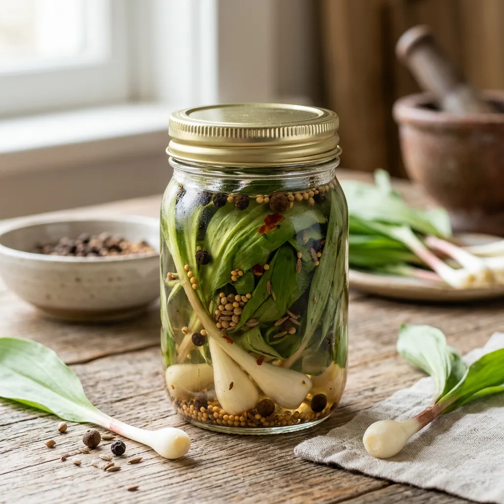 Finished Pickled Ramps (Wild Leeks) dish