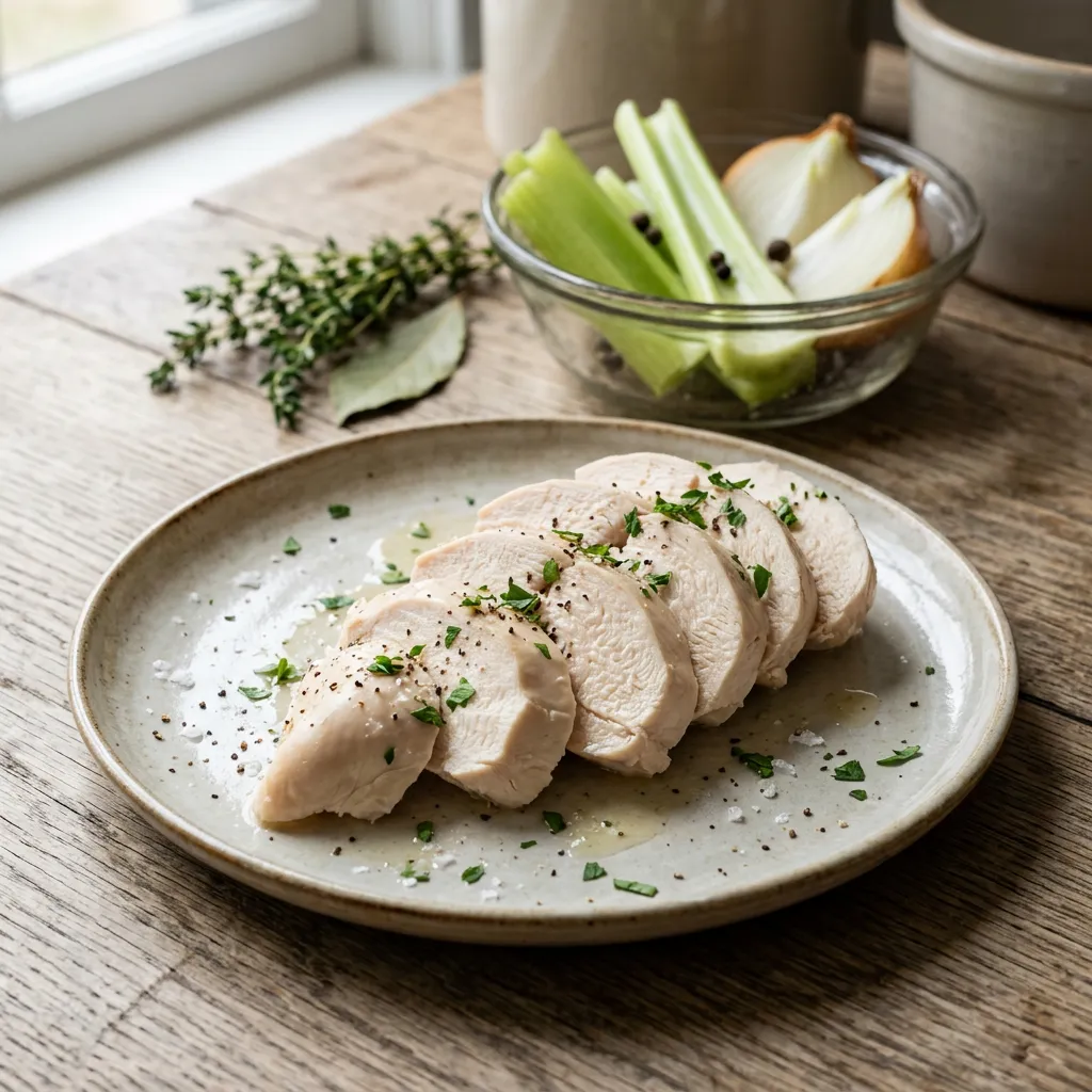Finished Poached Chicken or Turkey Breasts dish