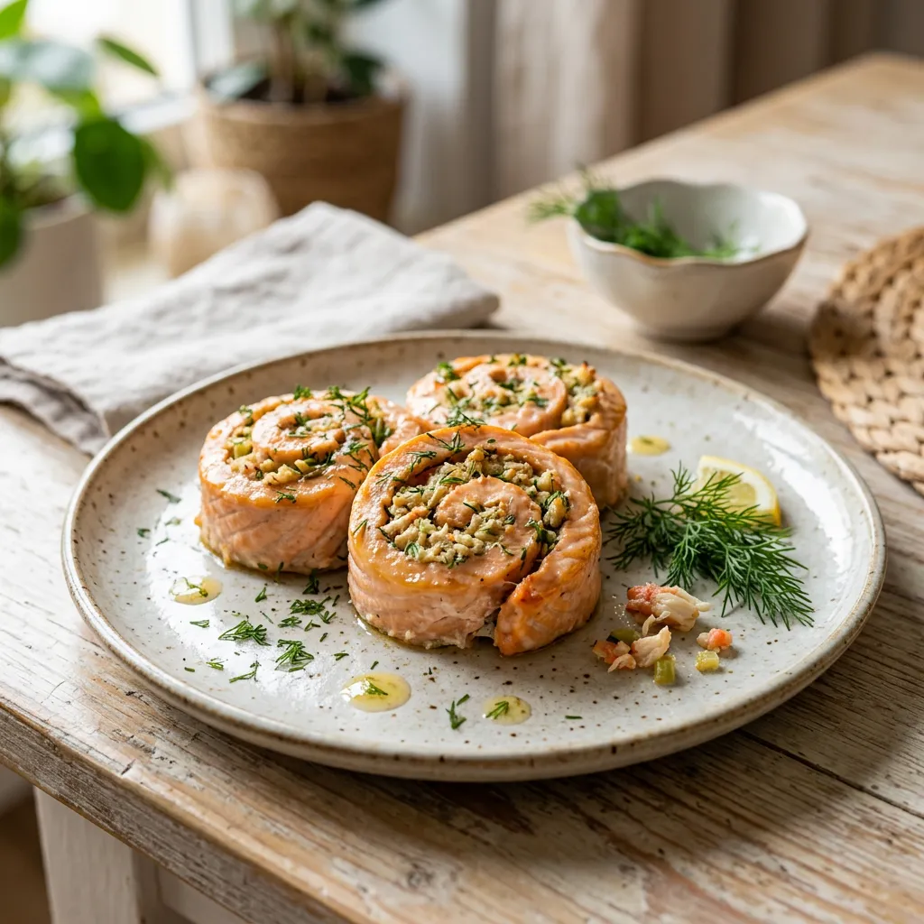 Polish Crab-Stuffed Salmon Pinwheels