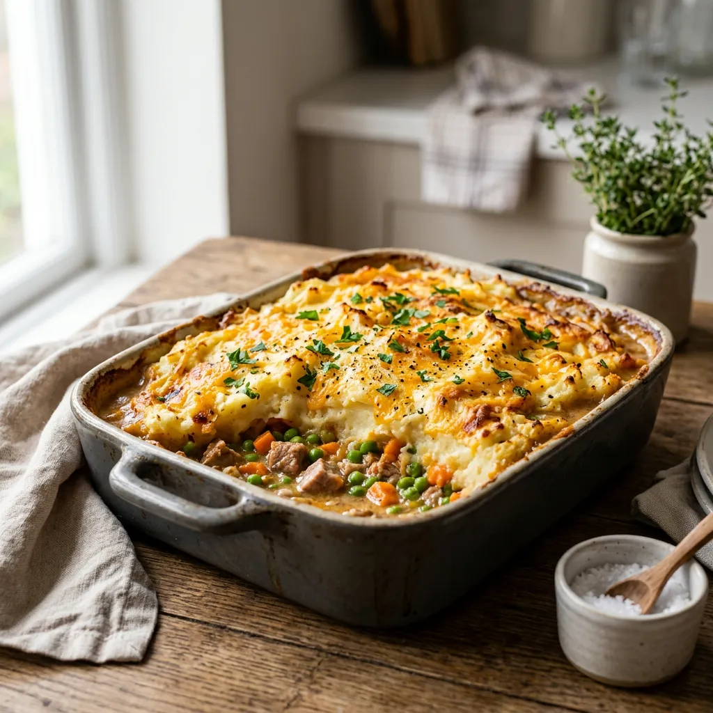 Finished Pork and Mashed Potato Casserole dish