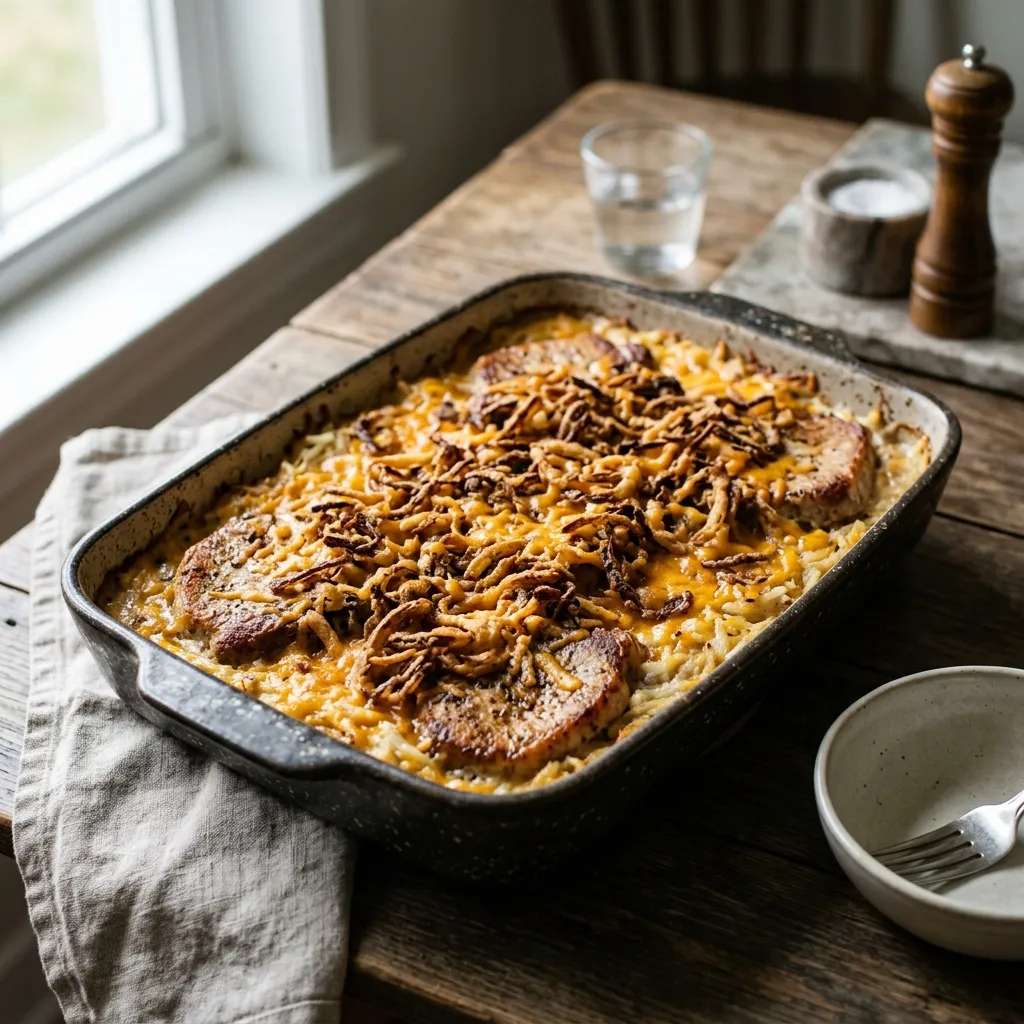Pork Chop and Hash Brown Potato Bake