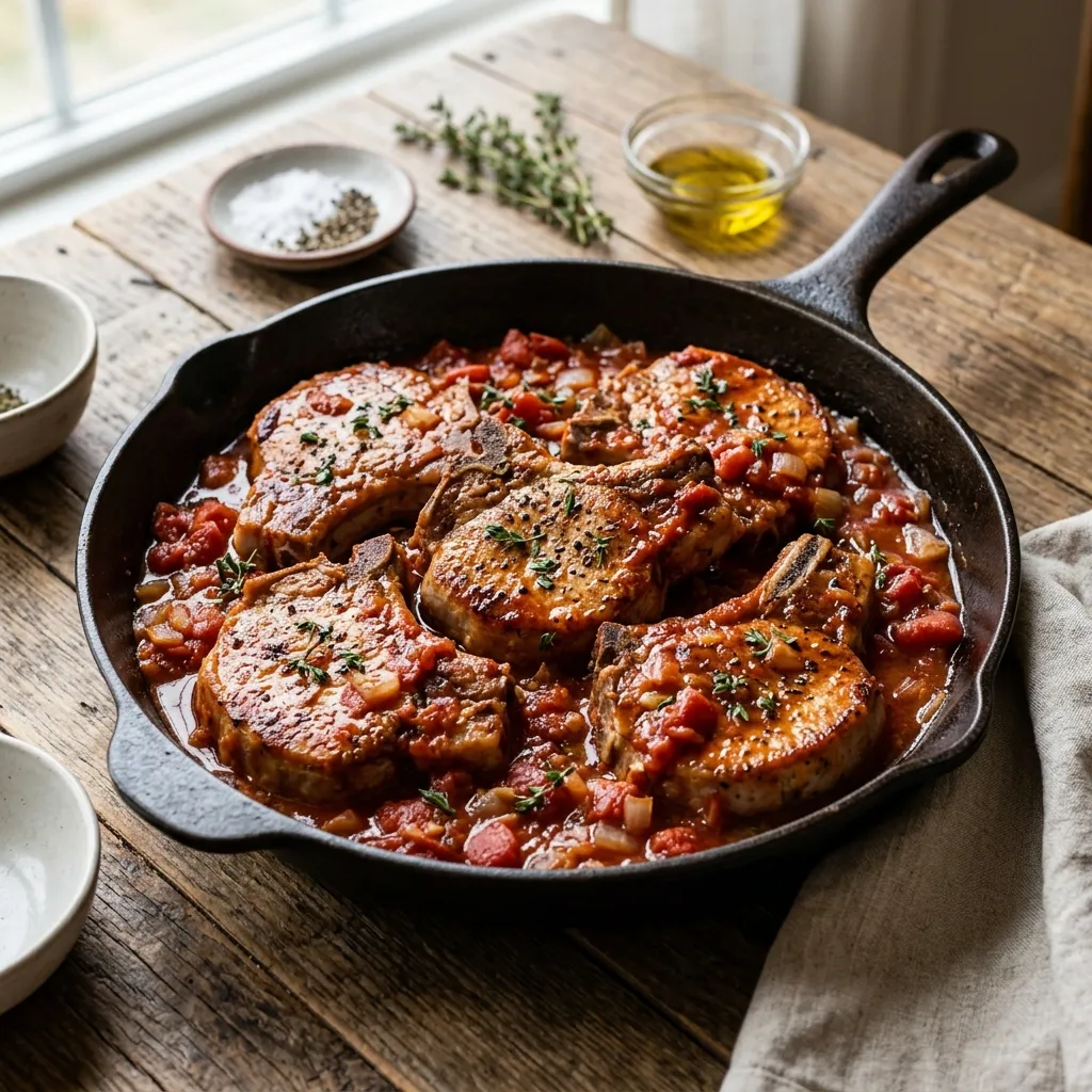 Pork Chops With Tomatoes and Garlic