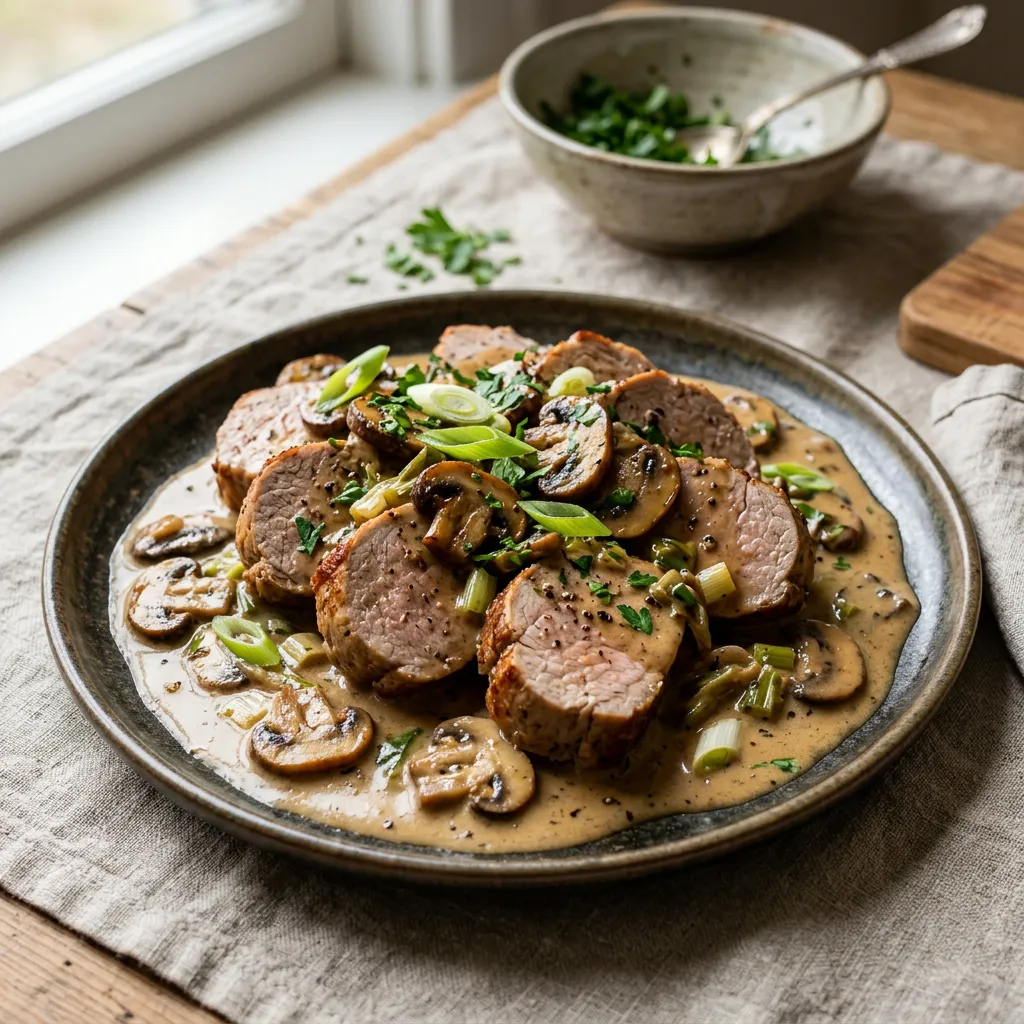 Pork Tenderloin With Sour Cream and Mushroom Sauce