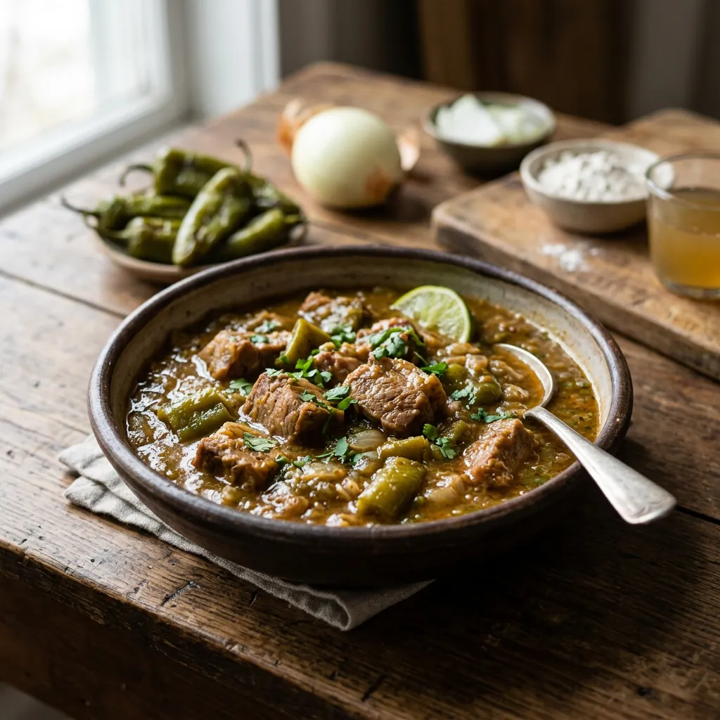 Finished Pork with Roasted Green Chiles dish