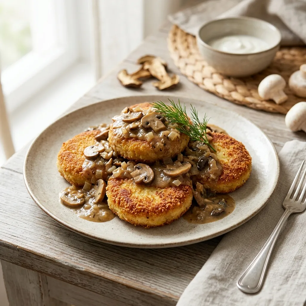 Potato Cutlets Recipe - Polish Kotlety Ziemniaczane na Sos Pieczarkowy