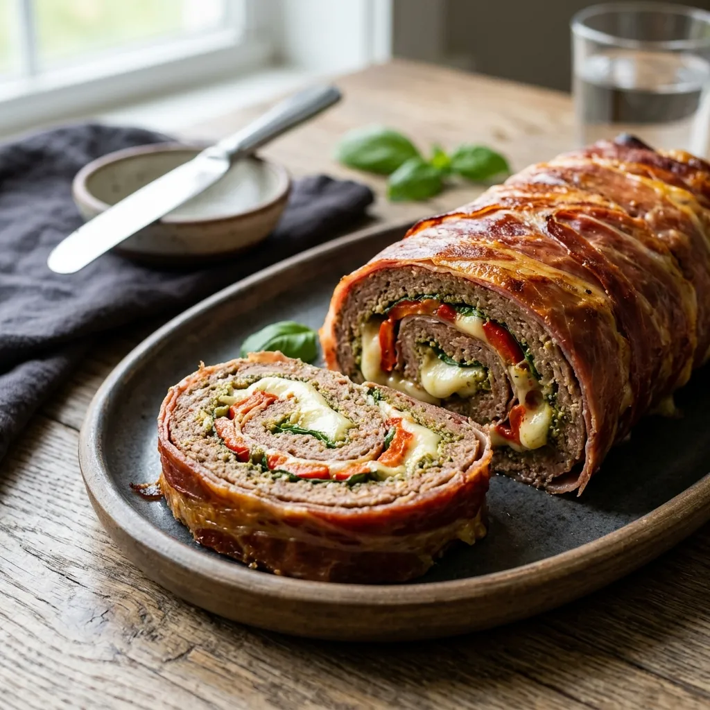 Prosciutto-Wrapped Stuffed Meatloaf Recipe