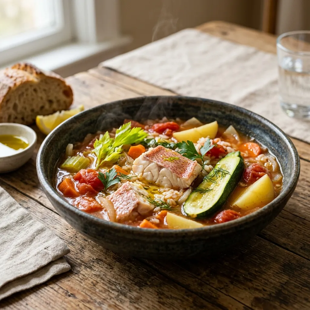 Psarosoupa (Fish Soup With Red Snapper and Vegetables) Recipe