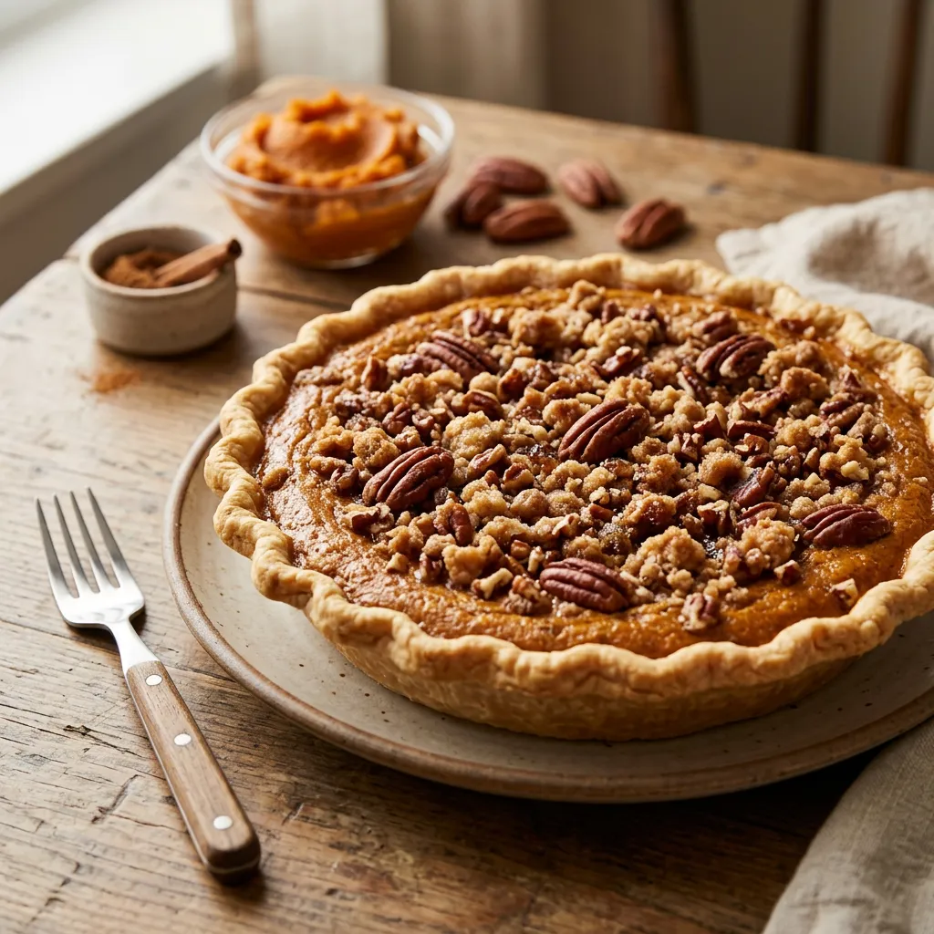 Pumpkin Pie With Pecan Streusel Topping