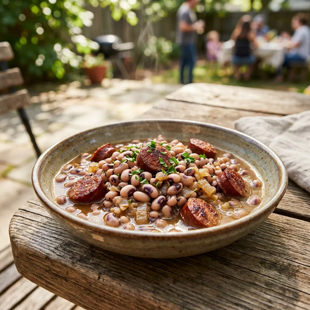 Purple Hull Peas and Spicy Sausage