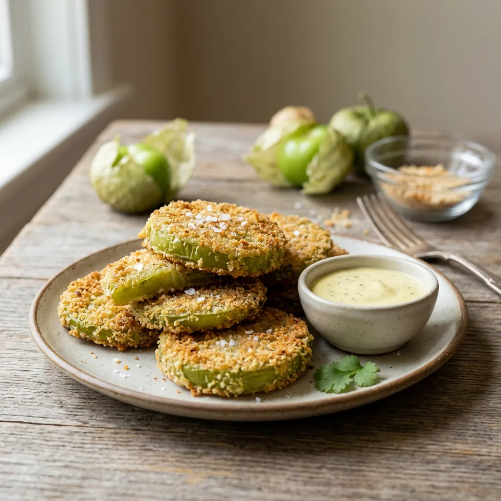 Finished Quick and Easy Fried Tomatillos dish