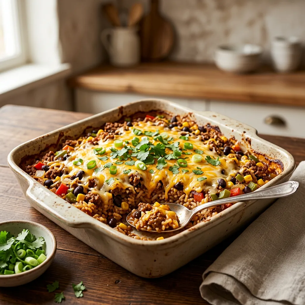 Quick and Easy Tex-Mex Beef and Rice Bake