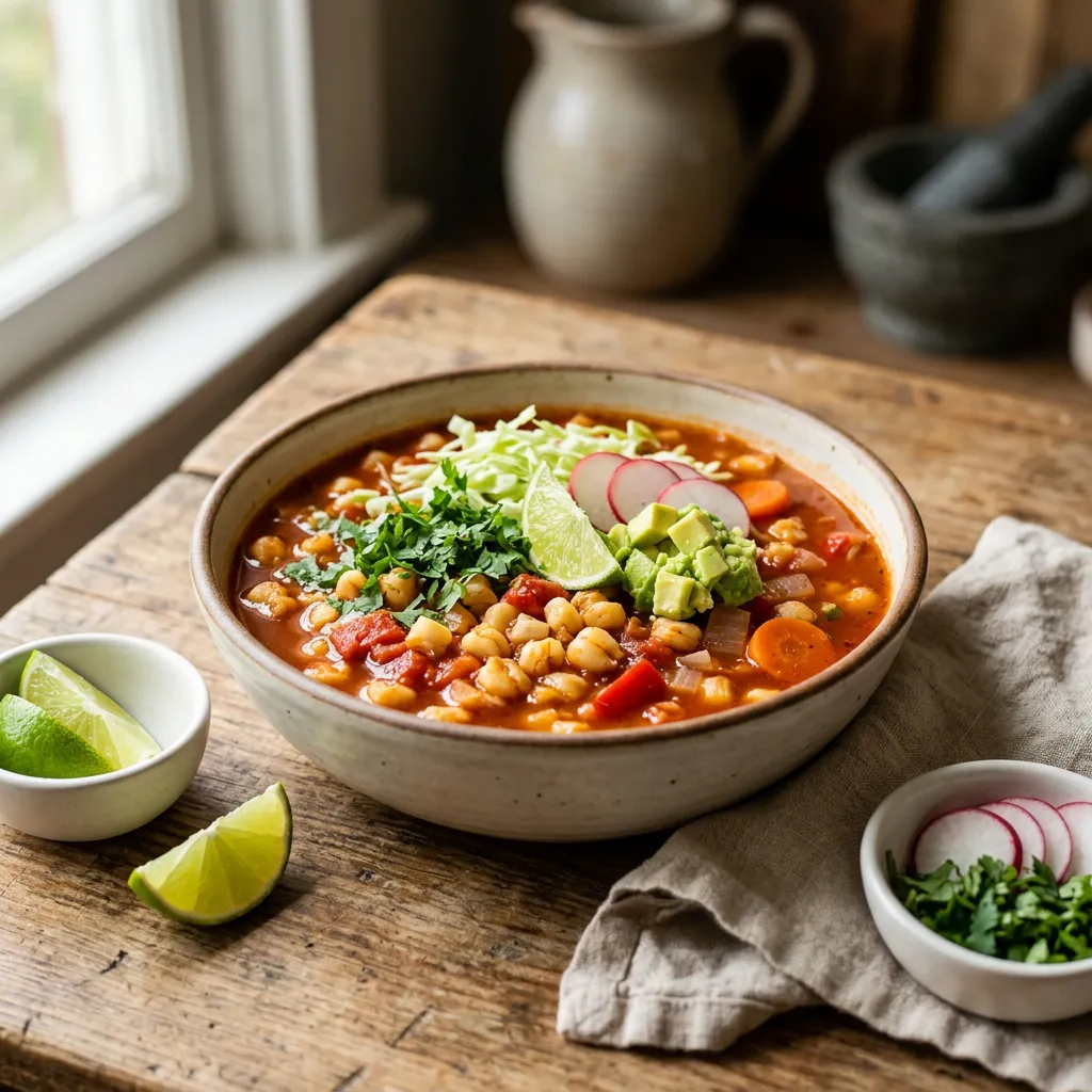 Quick and Easy Vegetarian Posole Soup With Hominy