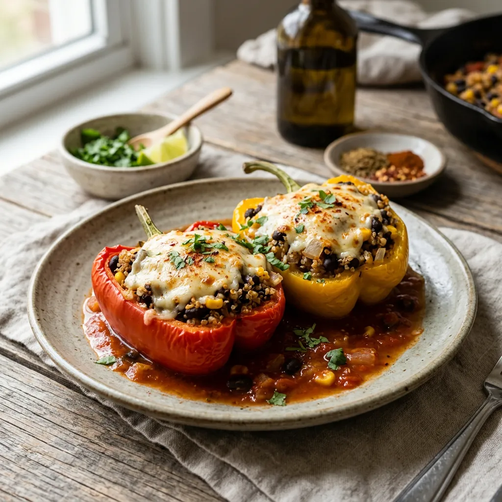 Finished Quinoa Stuffed Peppers Recipe dish