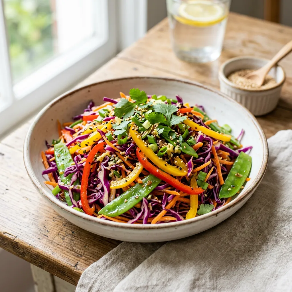 Rainbow Slaw With Tamari Ginger Vinaigrette (Parve)