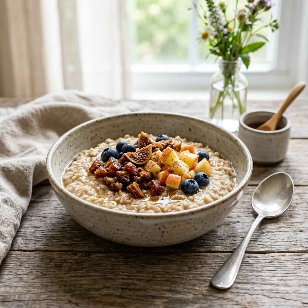 Raw Vegan Oatmeal Breakfast With Cinnamon and Apples