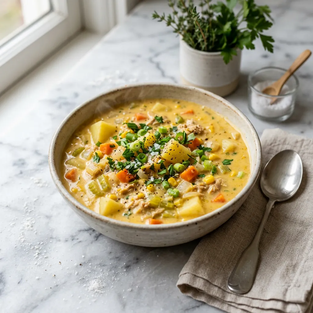 Recipe for Tuna Chowder With Corn and Cheese