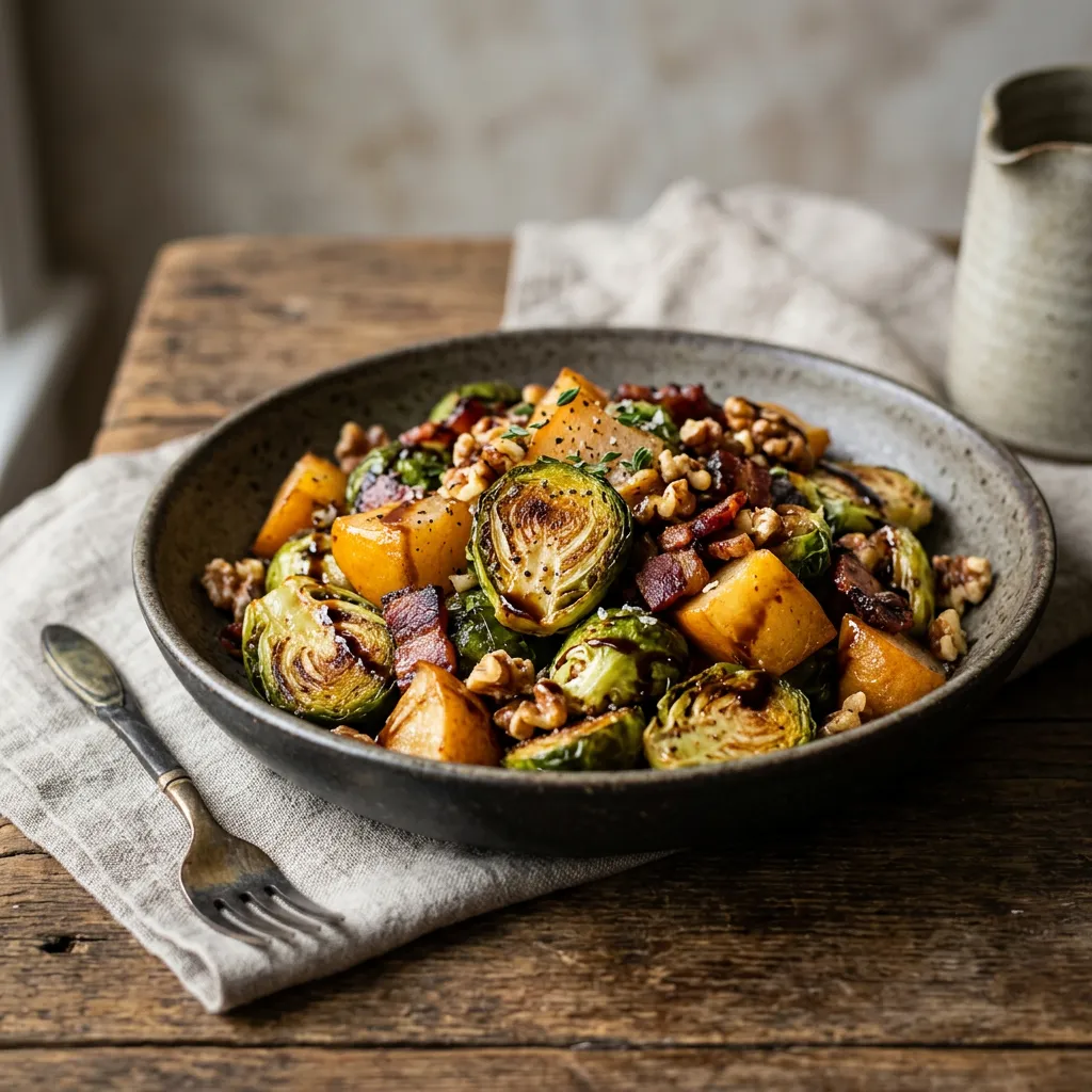 Roasted Brussels Sprouts With Pears, Walnuts and Bacon