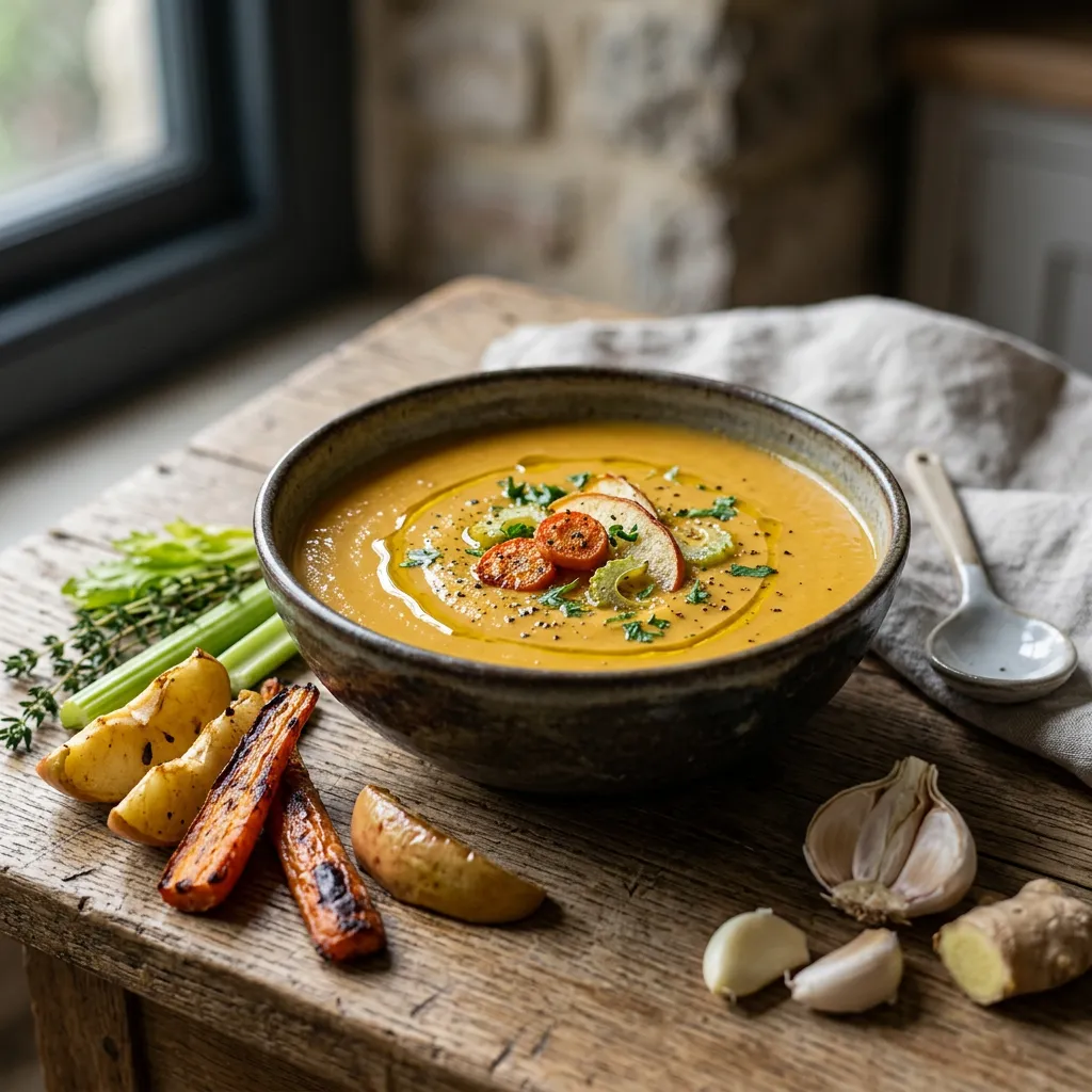 Roasted Carrot, Apple, and Celery Soup (Pareve or Dairy)