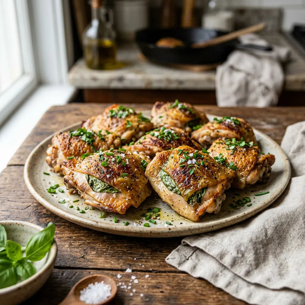Roasted Chicken Thighs With Fresh Basil Recipe