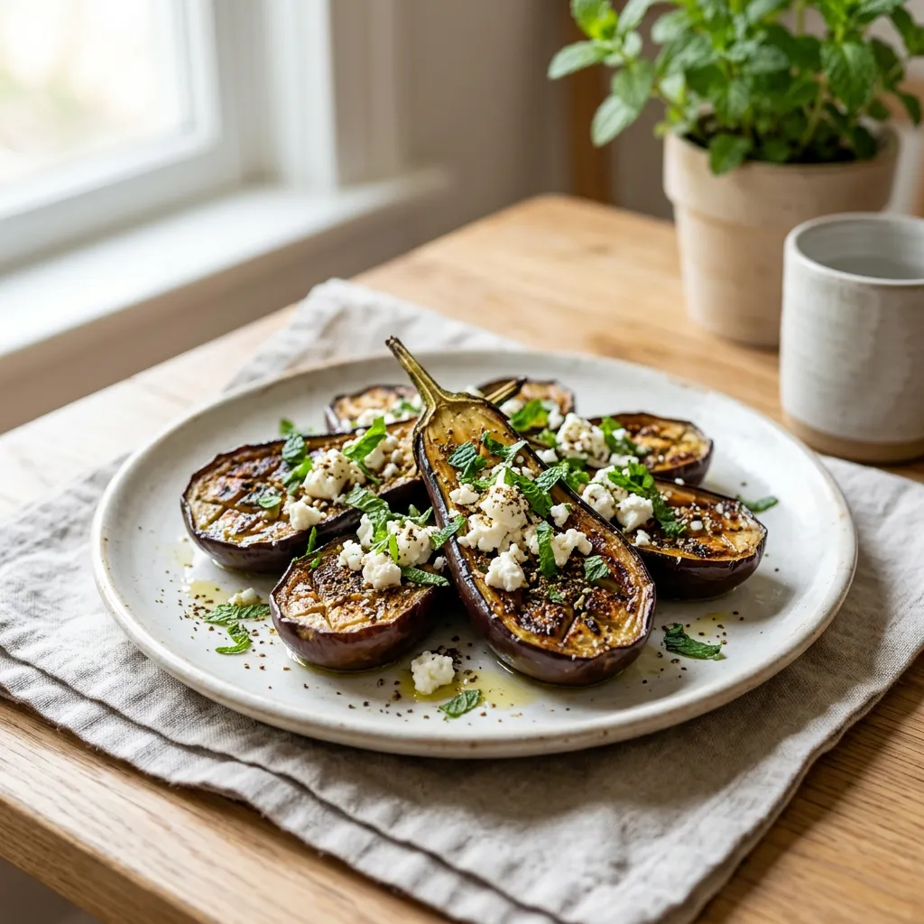 Roasted Fairy Tale Eggplants With Mint and Feta
