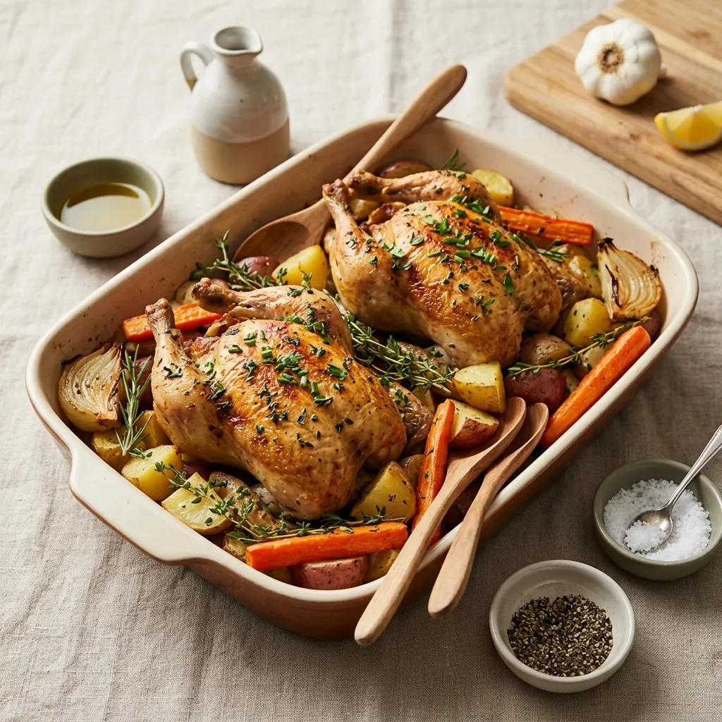 Roasted Game Hens With Potatoes and Carrots