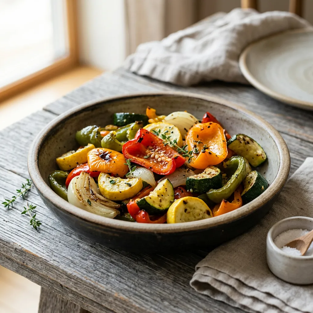 Finished Roasted Peppers and Zucchini Make a Seasonal Feast dish