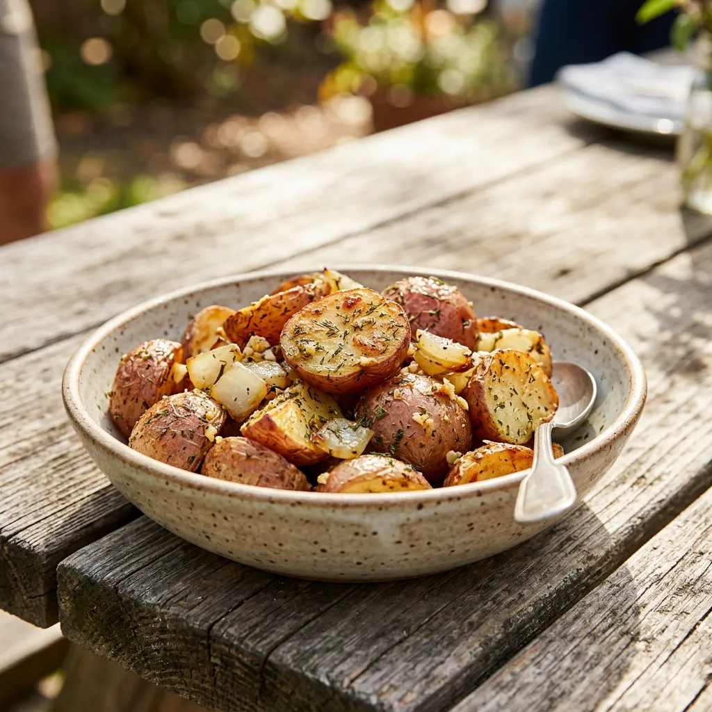 Finished Roasted Potatoes With Garlic and Onions dish