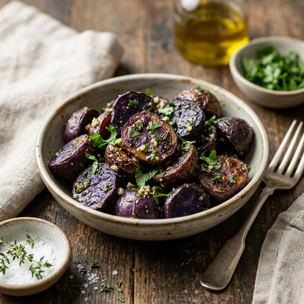 Roasted Purple Potatoes With Cilantro and Garlic