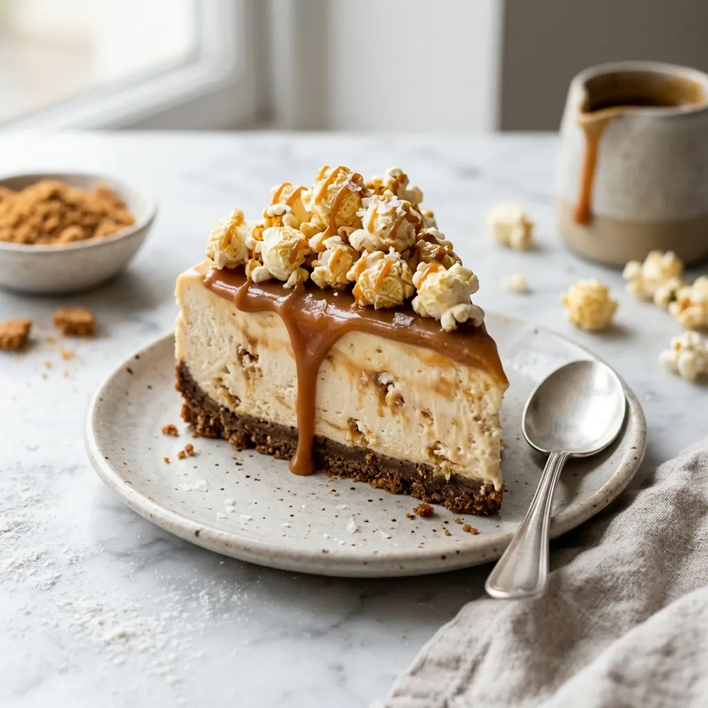 Salted Caramel Popcorn Cheesecake