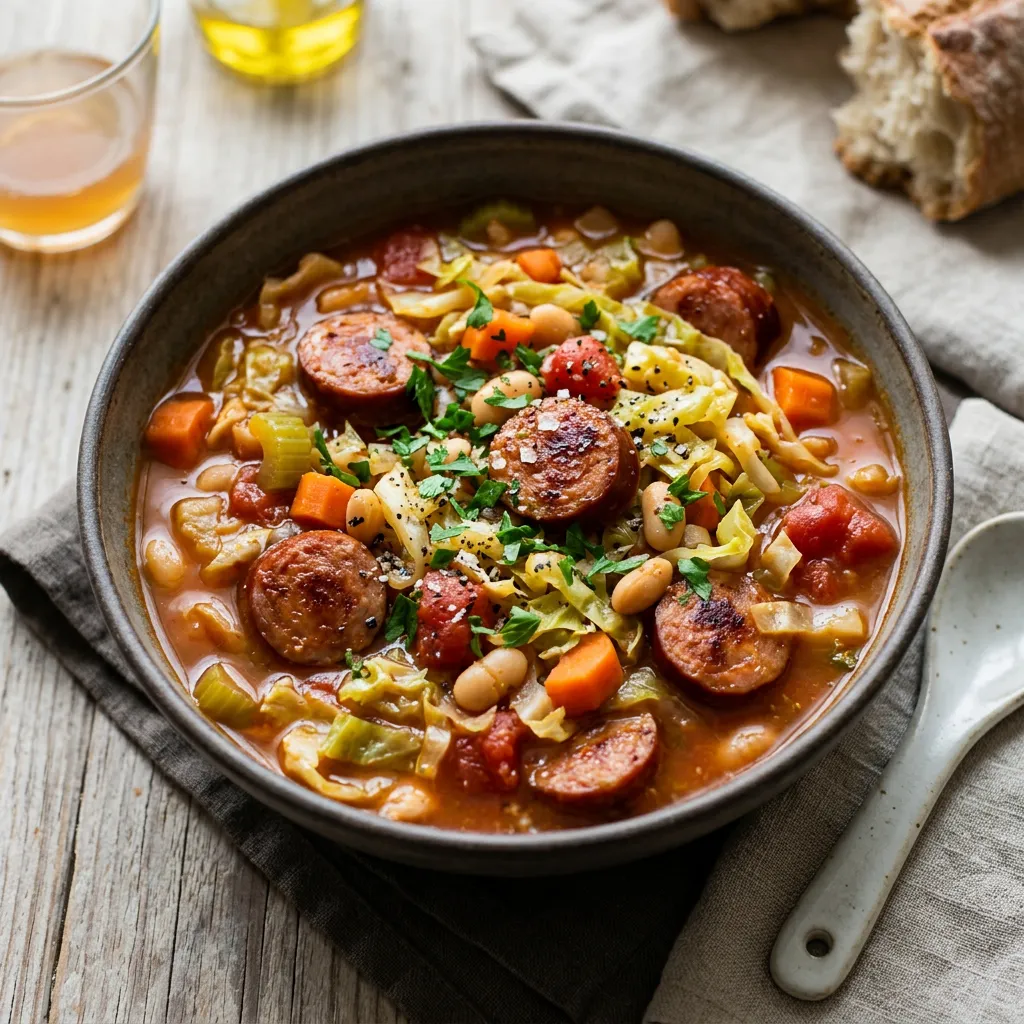 Sausage and Cabbage Stew With Beans and Tomatoes