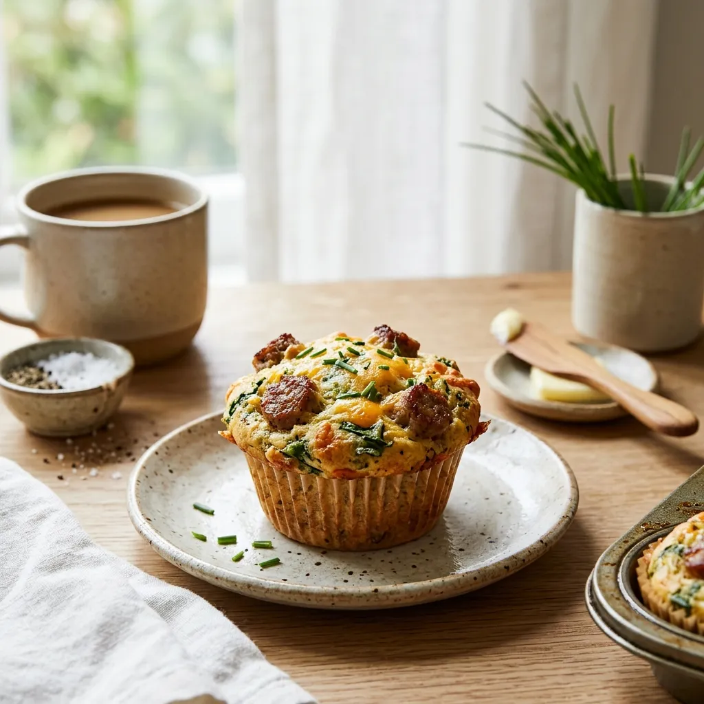 Finished Sausage, Egg, and Cheese Savory Breakfast Muffins dish
