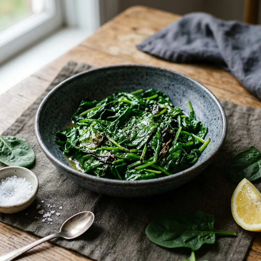 Finished Sautéed Spinach dish