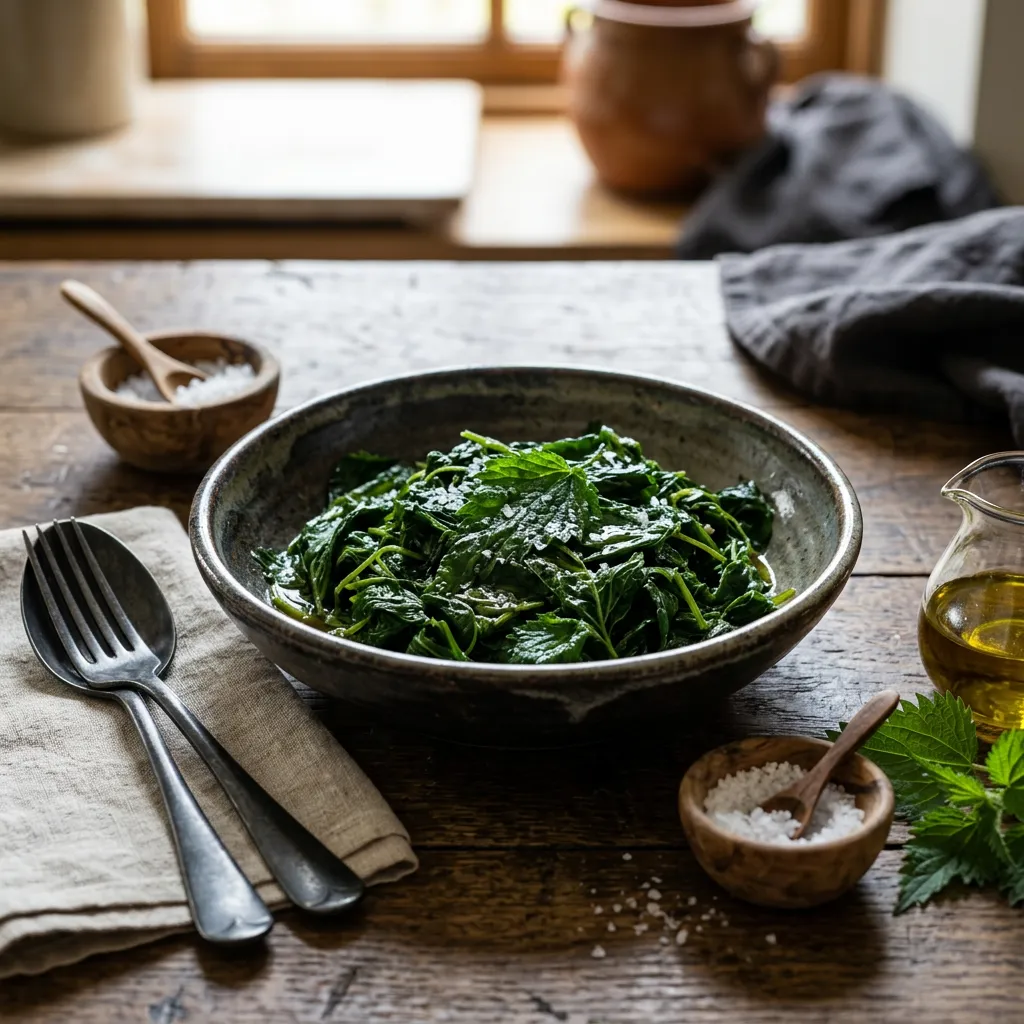 Finished Sautéed Stinging Nettles dish