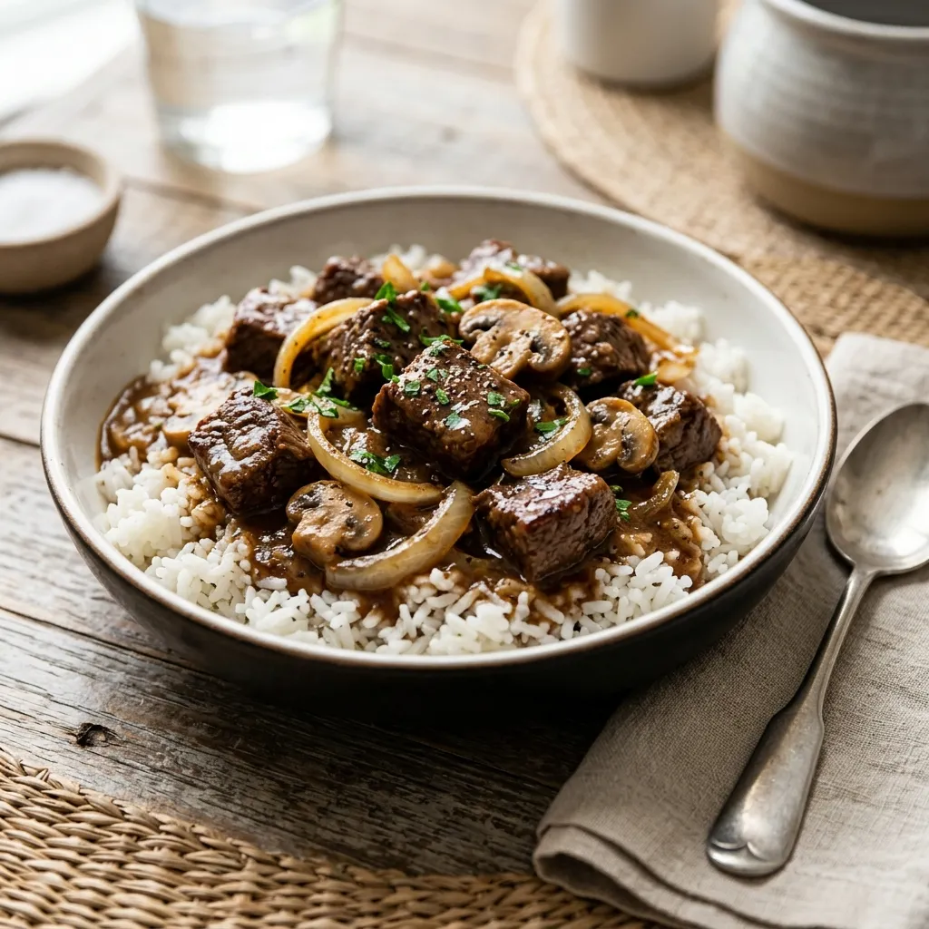 Savory Beef With Onions and Mushrooms