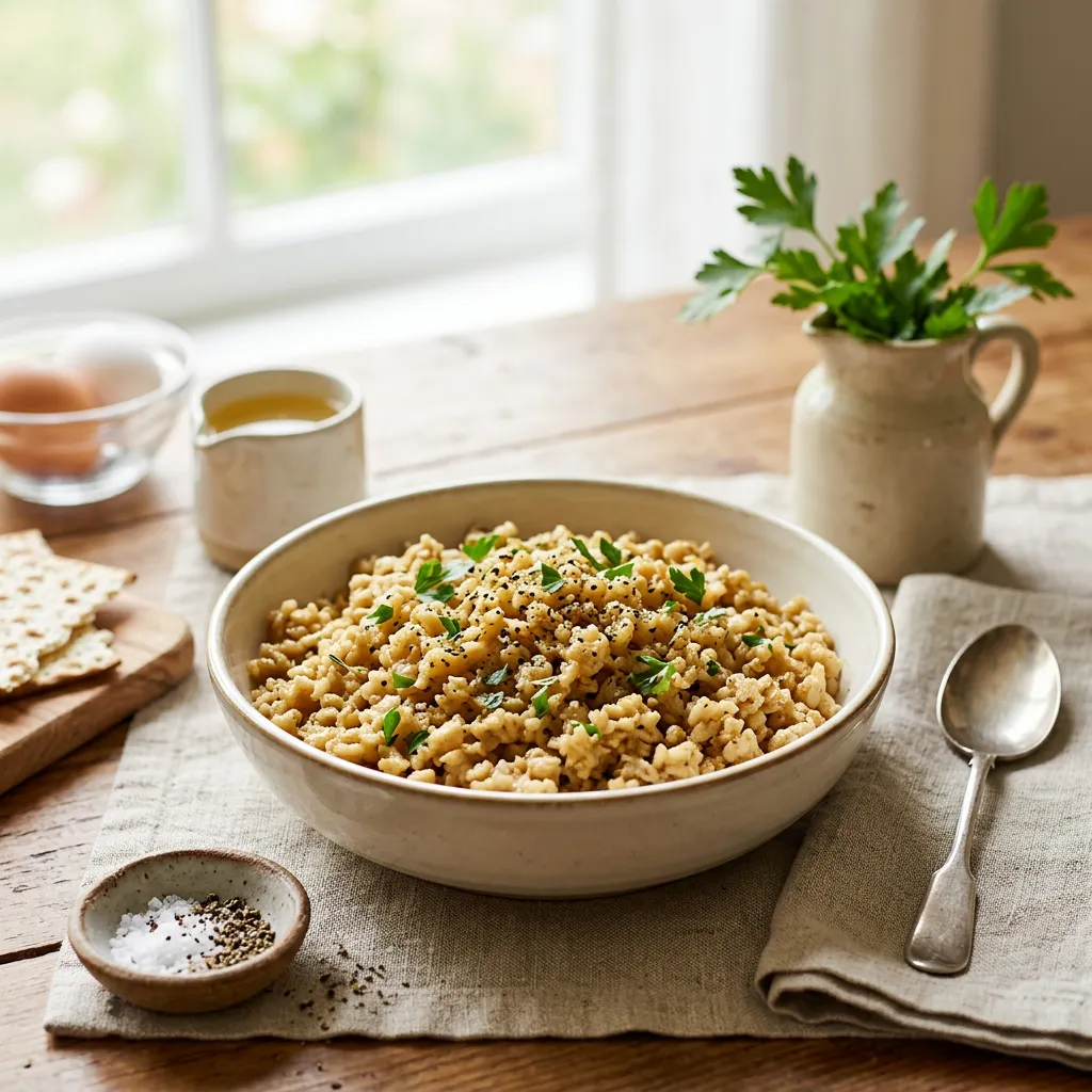 Savory Simmered Matzo Farfel Recipe for Passover