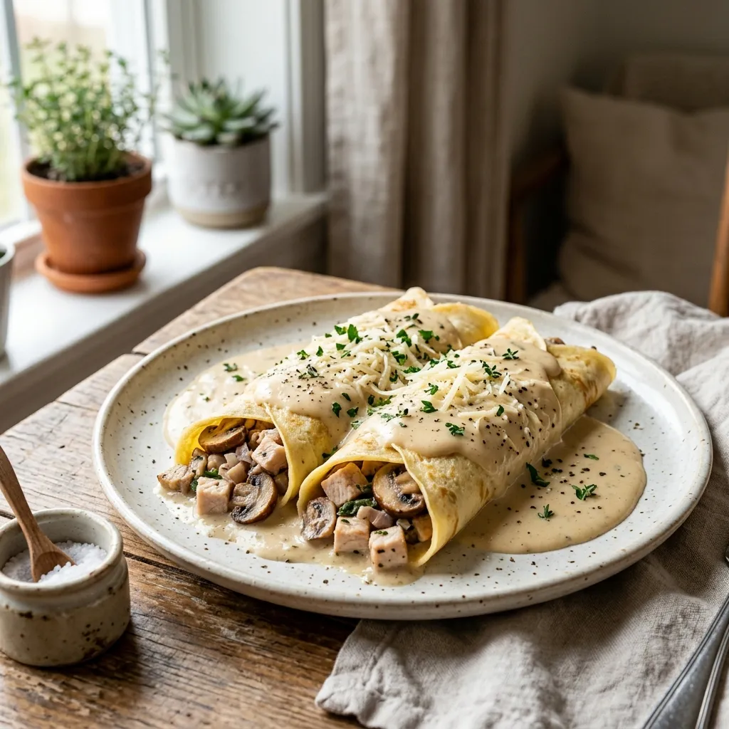 Savory Turkey and Mushroom Crepes