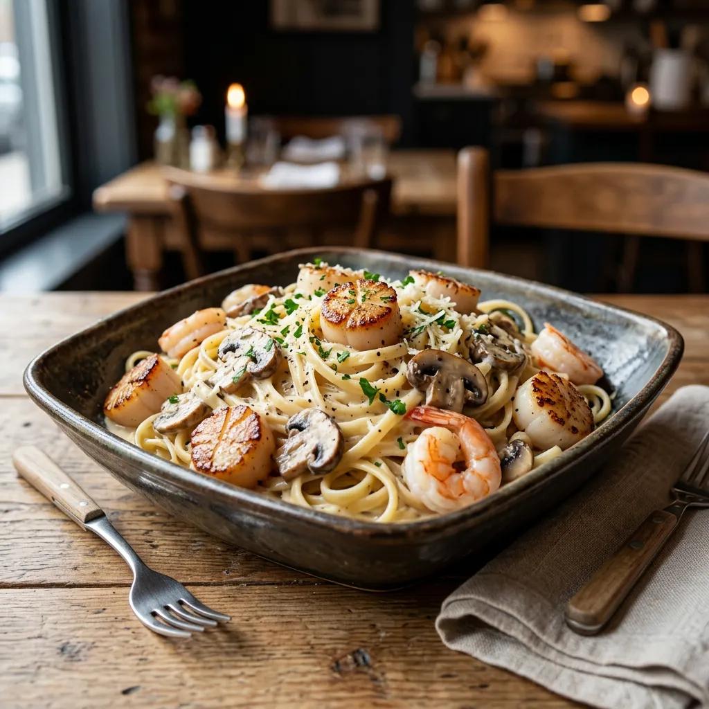 Seafood Pasta With Mushroom Cream Sauce