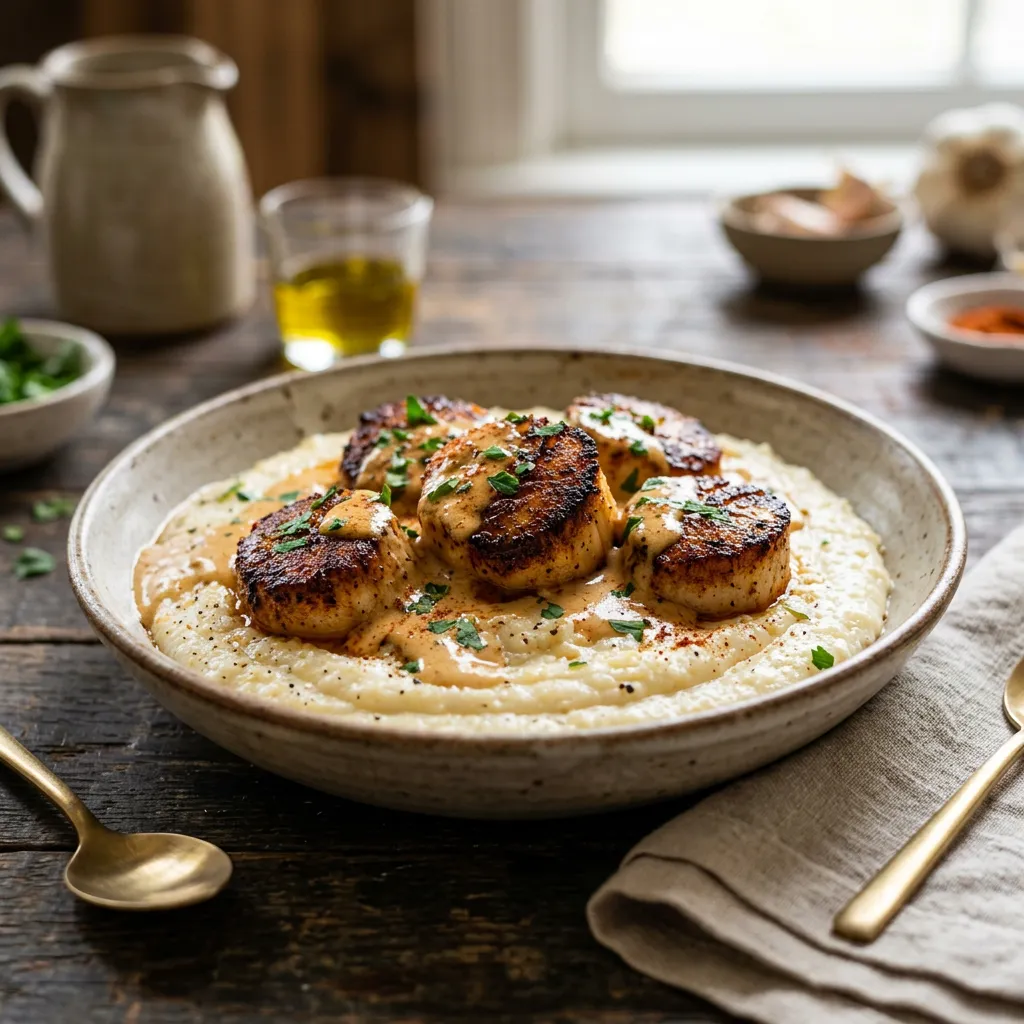 Seared Sea Scallops With Creamy Grits