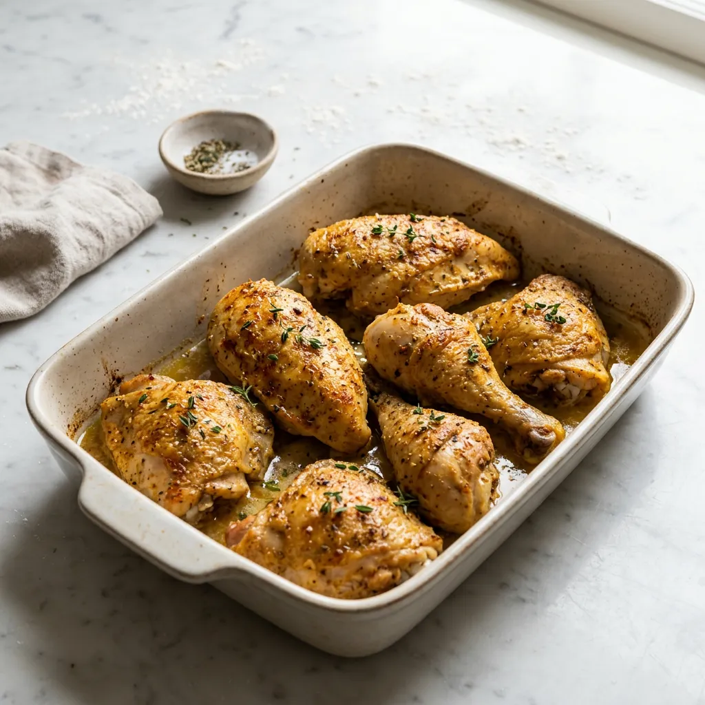 Finished Seasoned Oven Baked Chicken Pieces dish