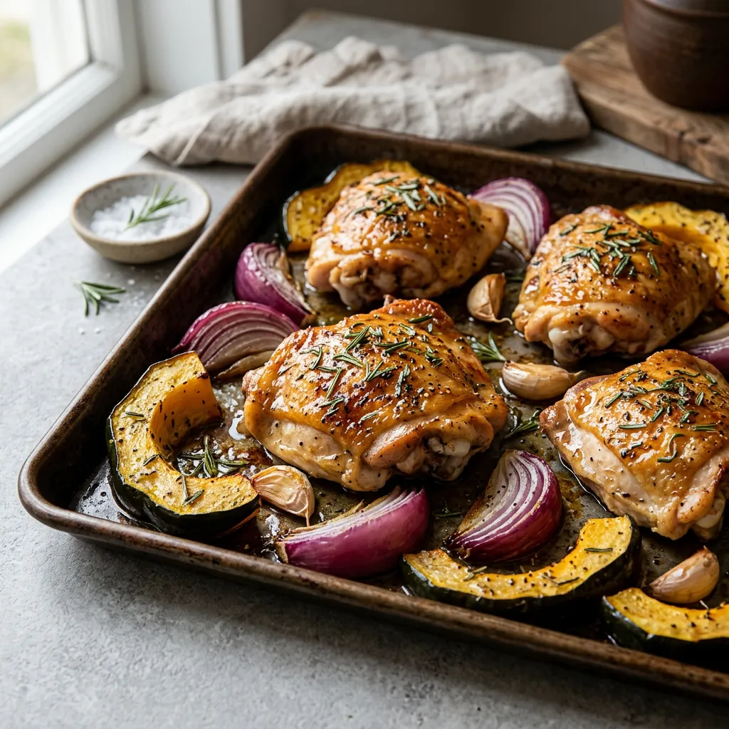 Finished Sheet Pan Maple Garlic Chicken dish