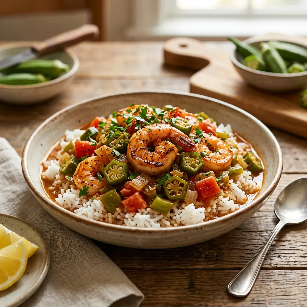 Shrimp and Okra With Tomatoes and Rice
