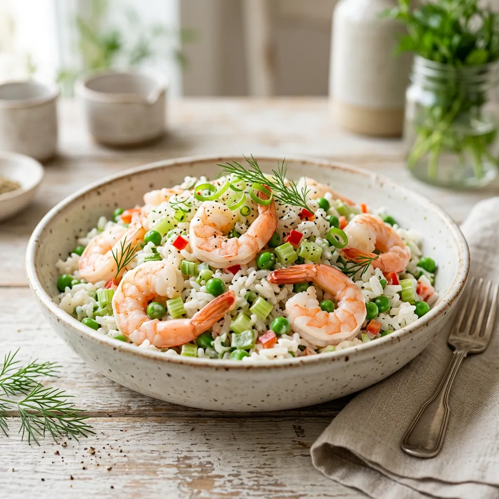 Shrimp and Rice Salad With Peas and Celery Recipe