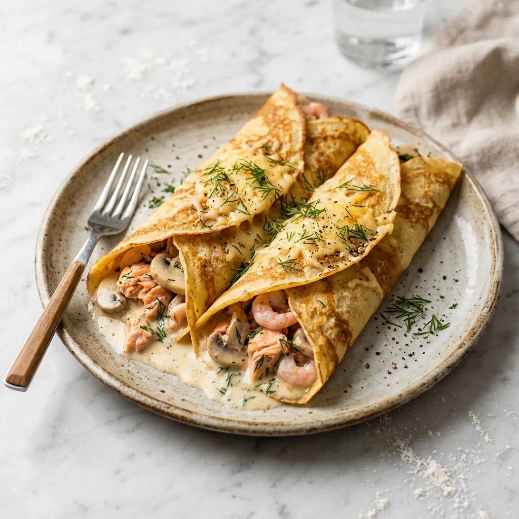 Shrimp and Salmon Filled Pancakes
