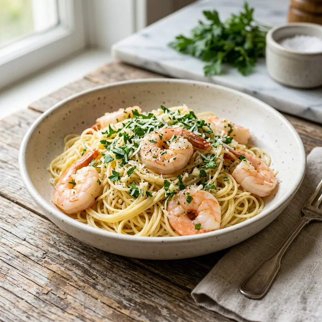 Shrimp Scampi Over Pasta