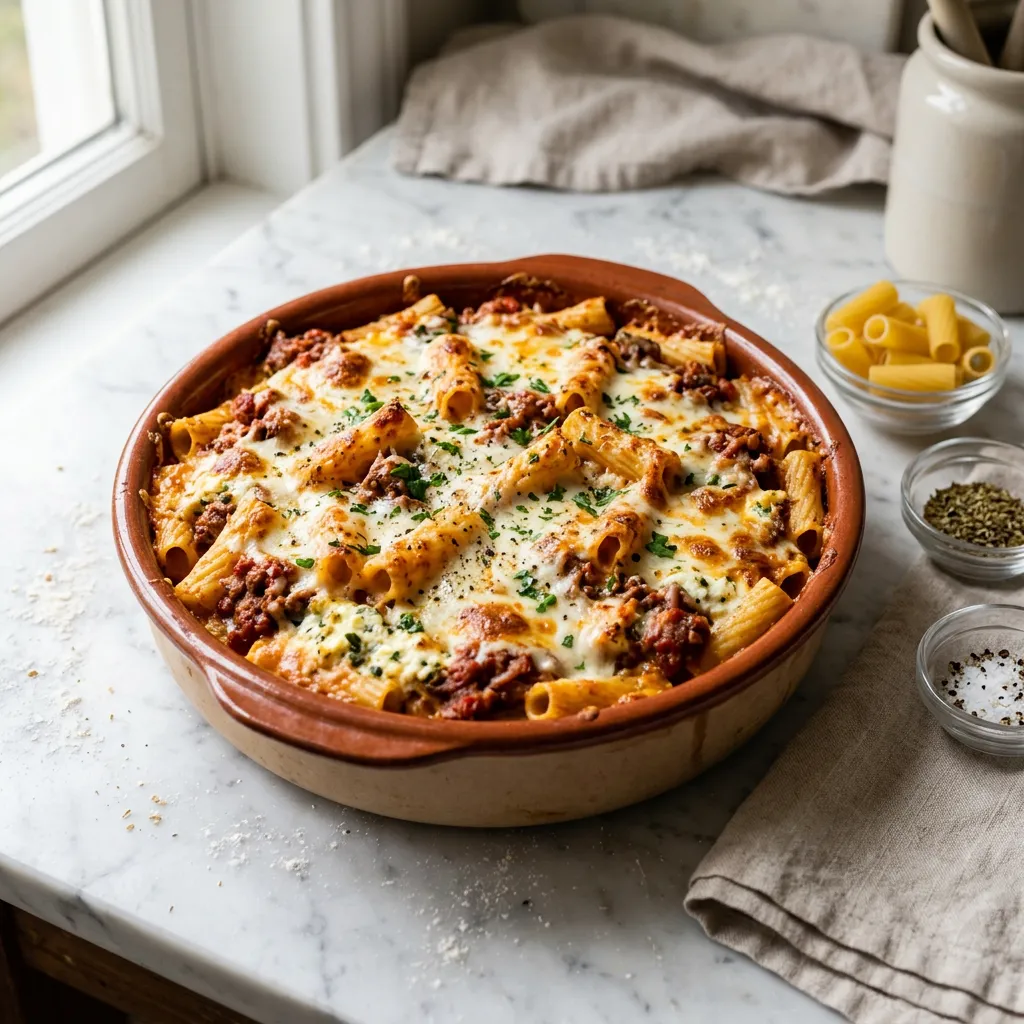 Simple Baked Pasta With Bolognese Sauce