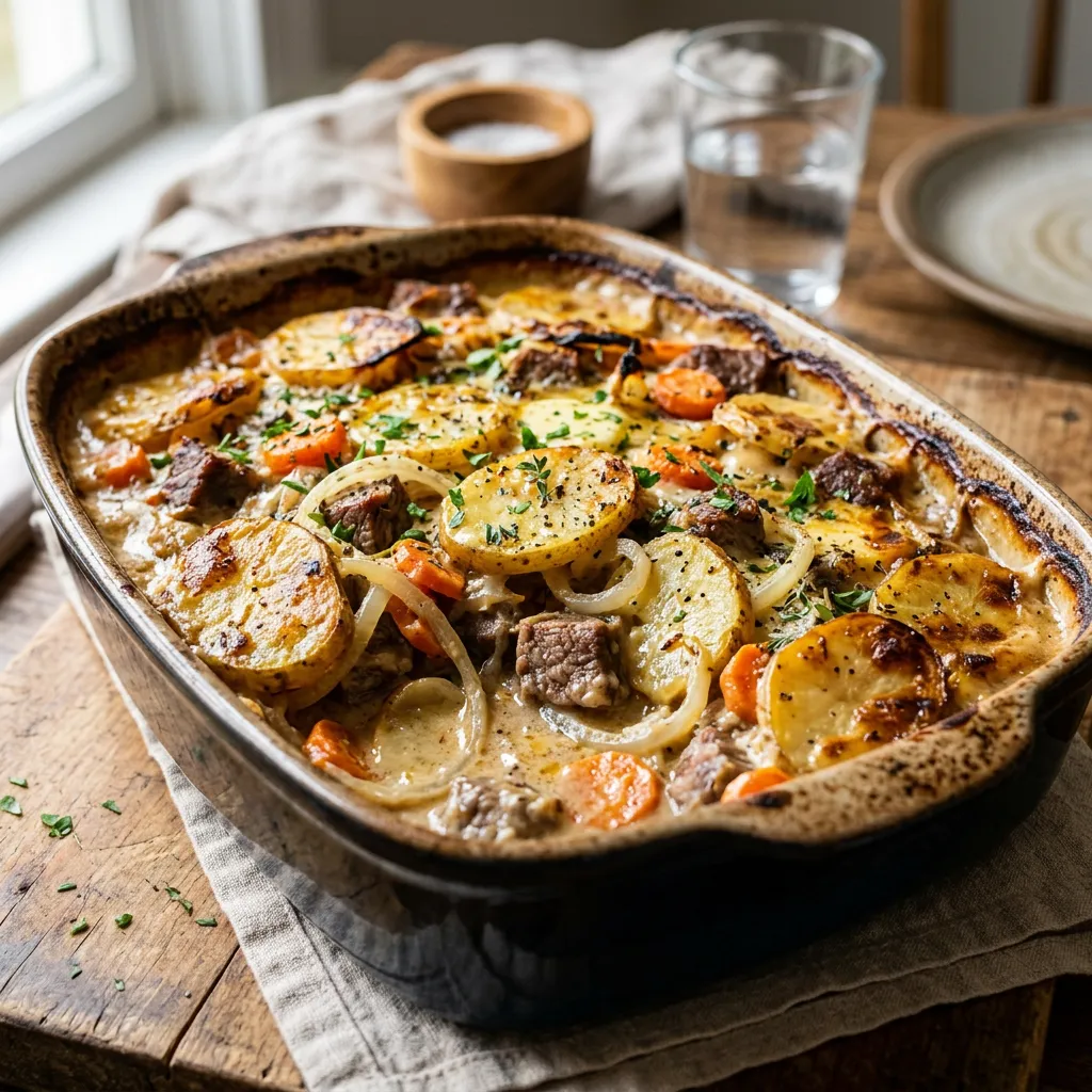 Simple Cube Steak Casserole With Potatoes and Carrots Recipe