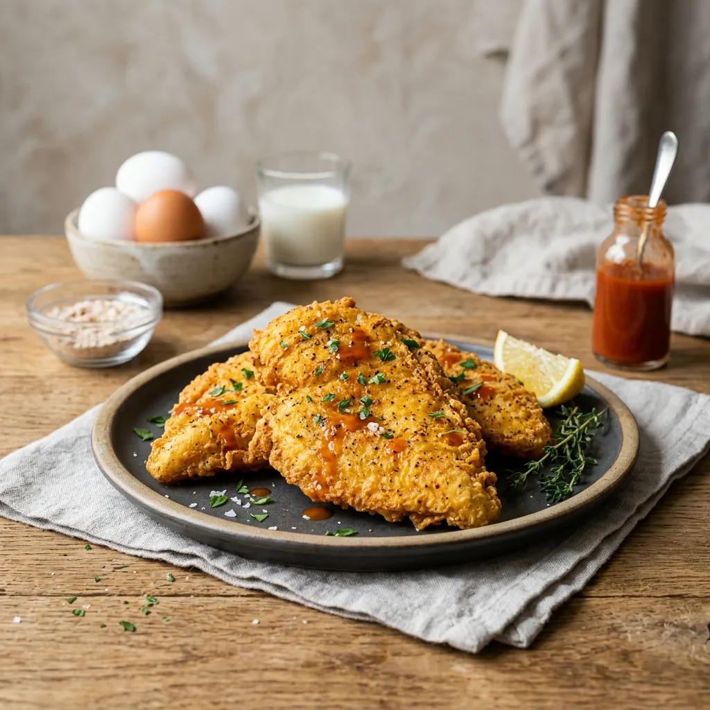 Finished Simple Fried Chicken Breast Cutlets dish
